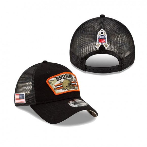 2021 Salute To Service Youth Browns Black Camo Trucker 9TWENTY Snapback Adjustable Hat