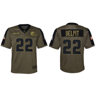 2021 Salute To Service Youth Browns Grant Delpit Olive Game Jersey