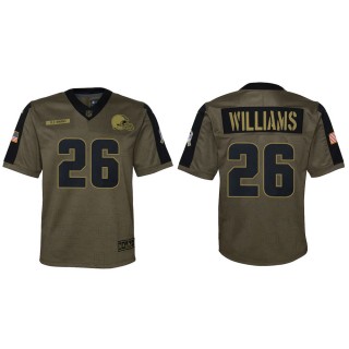 2021 Salute To Service Youth Browns Greedy Williams Olive Game Jersey
