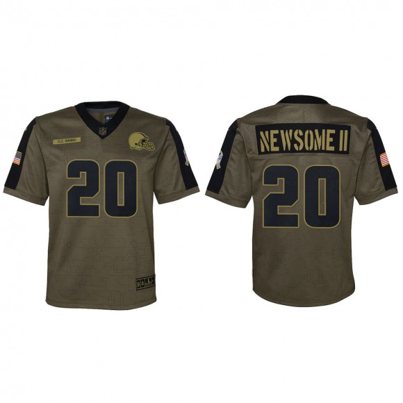 2021 Salute To Service Youth Browns Greg Newsome II Olive Game Jersey