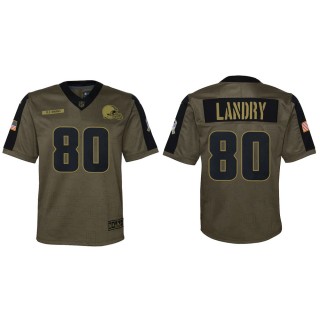 2021 Salute To Service Youth Browns Jarvis Landry Olive Game Jersey