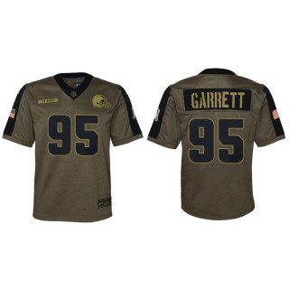 2021 Salute To Service Youth Browns Myles Garrett Olive Game Jersey