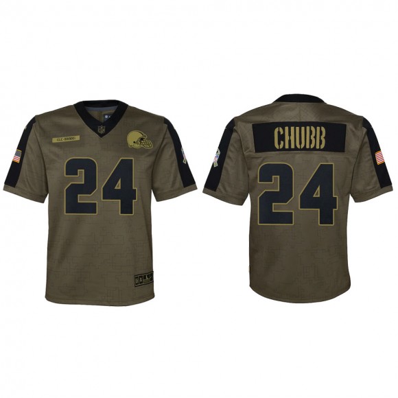 2021 Salute To Service Youth Browns Nick Chubb Olive Game Jersey