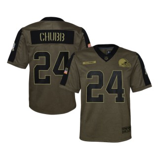 2021 Salute To Service Youth Browns Nick Chubb Olive Game Jersey