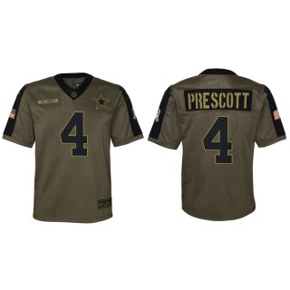 2021 Salute To Service Youth Cowboys Dak Prescott Olive Game Jersey