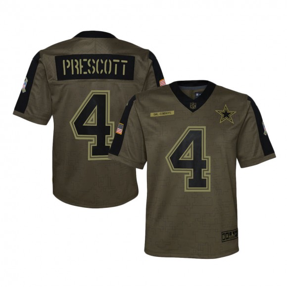 2021 Salute To Service Youth Cowboys Dak Prescott Olive Game Jersey