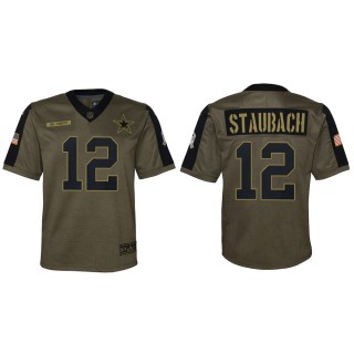 2021 Salute To Service Youth Cowboys Roger Staubach Olive Game Jersey