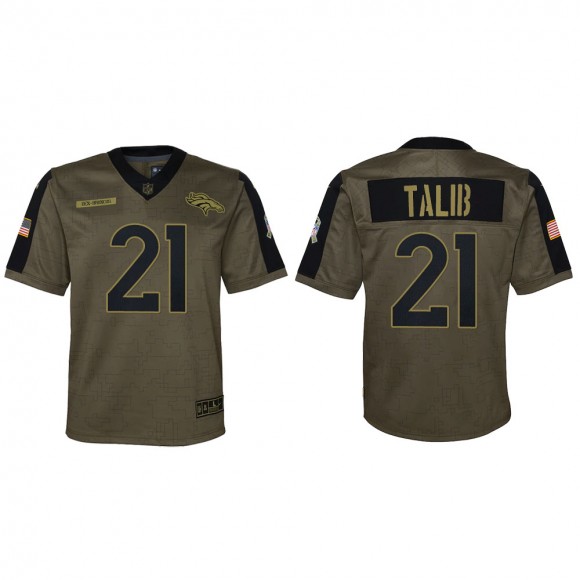 2021 Salute To Service Youth Broncos Aqib Talib Olive Game Jersey