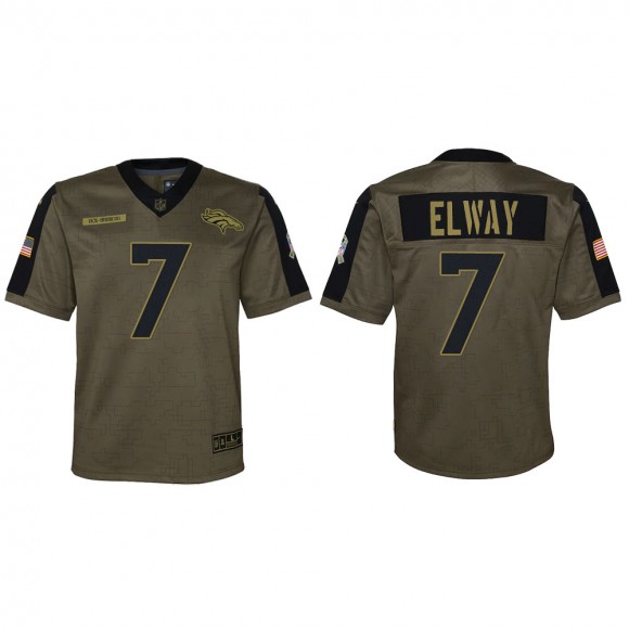 2021 Salute To Service Youth Broncos John Elway Olive Game Jersey