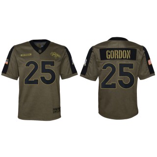 2021 Salute To Service Youth Broncos Melvin Gordon Olive Game Jersey