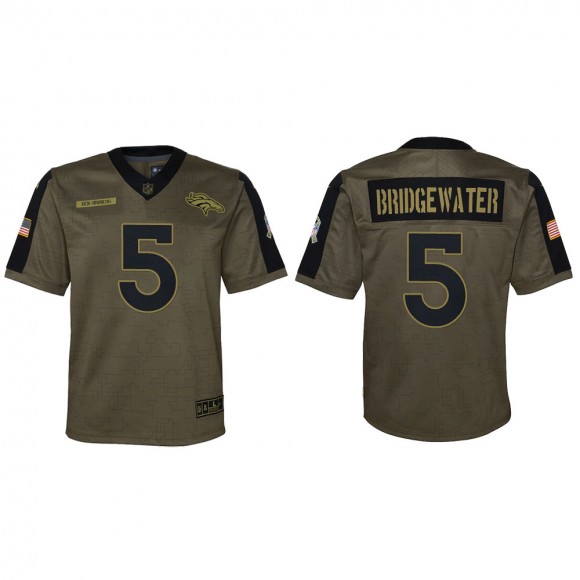2021 Salute To Service Youth Broncos Teddy Bridgewater Olive Game Jersey