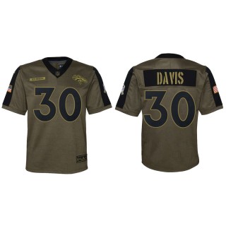 2021 Salute To Service Youth Broncos Terrell Davis Olive Game Jersey