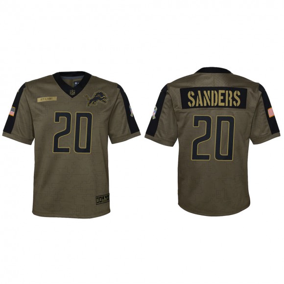2021 Salute To Service Youth Lions Barry Sanders Olive Game Jersey