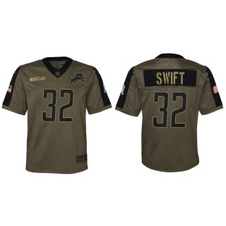 2021 Salute To Service Youth Lions D'Andre Swift Olive Game Jersey