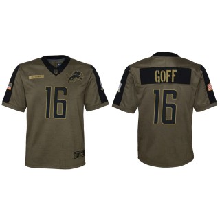 2021 Salute To Service Youth Lions Jared Goff Olive Game Jersey