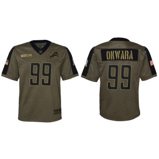 2021 Salute To Service Youth Lions Julian Okwara Olive Game Jersey