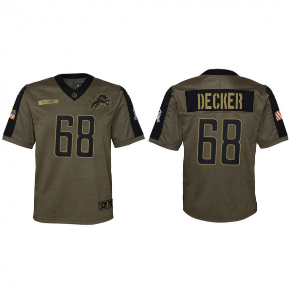 2021 Salute To Service Youth Lions Taylor Decker Olive Game Jersey