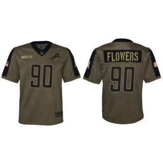 2021 Salute To Service Youth Lions Trey Flowers Olive Game Jersey