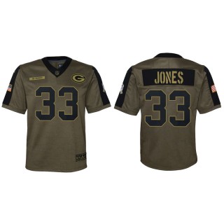 2021 Salute To Service Youth Packers Aaron Jones Olive Game Jersey