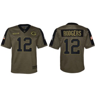 2021 Salute To Service Youth Packers Aaron Rodgers Olive Game Jersey
