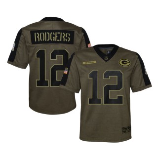 2021 Salute To Service Youth Packers Aaron Rodgers Olive Game Jersey