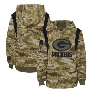 2021 Salute To Service Youth Packers Olive Therma Performance Pullover Hoodie