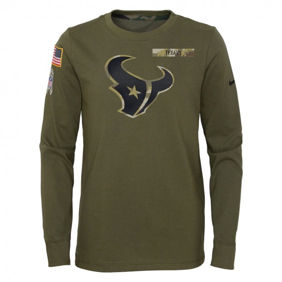 2021 Salute To Service Youth Texans Olive Long Sleeve T-Shirt
