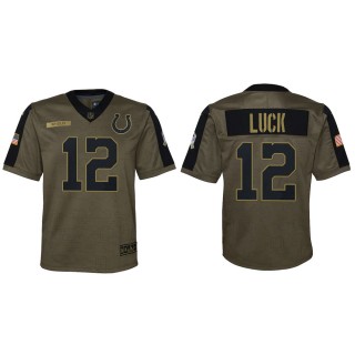 2021 Salute To Service Youth Colts Andrew Luck Olive Game Jersey