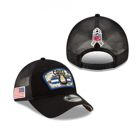 2021 Salute To Service Youth Colts Black Camo Trucker 9TWENTY Snapback Adjustable Hat