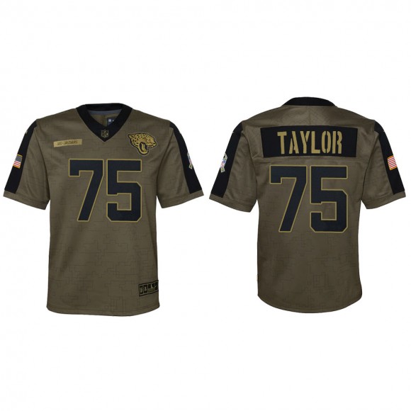 2021 Salute To Service Youth Jaguars Jawaan Taylor Olive Game Jersey