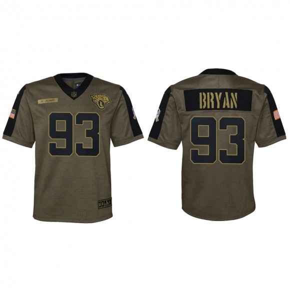 2021 Salute To Service Youth Jaguars Taven Bryan Olive Game Jersey