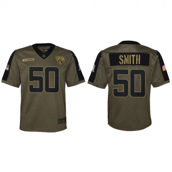 2021 Salute To Service Youth Jaguars Telvin Smith Olive Game Jersey