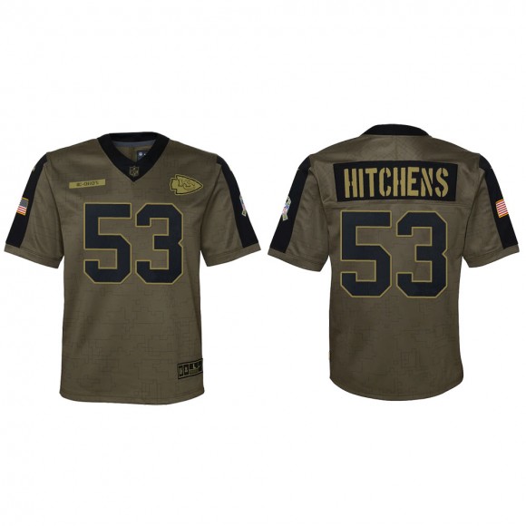 2021 Salute To Service Youth Chiefs Anthony Hitchens Olive Game Jersey