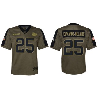 2021 Salute To Service Youth Chiefs Clyde Edwards-Helaire Olive Game Jersey