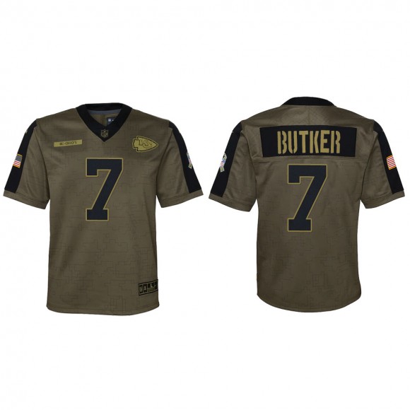 2021 Salute To Service Youth Chiefs Harrison Butker Olive Game Jersey