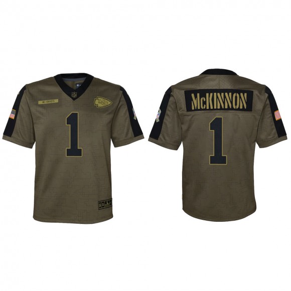 2021 Salute To Service Youth Chiefs Jerick McKinnon Olive Game Jersey