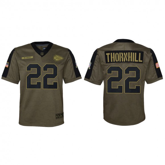2021 Salute To Service Youth Chiefs Juan Thornhill Olive Game Jersey