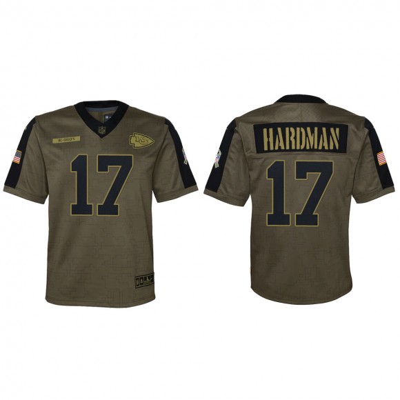 2021 Salute To Service Youth Chiefs Mecole Hardman Olive Game Jersey