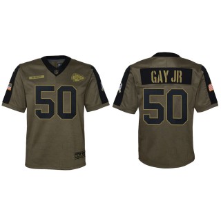 2021 Salute To Service Youth Chiefs Willie Gay Jr. Olive Game Jersey