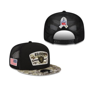 2021 Salute To Service Youth Raiders Black Camo Trucker 9FIFTY Snapback Adjustable Hat
