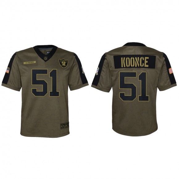 2021 Salute To Service Youth Raiders Malcolm Koonce Olive Game Jersey