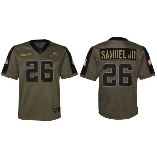 2021 Salute To Service Youth Chargers Asante Samuel Jr. Olive Game Jersey