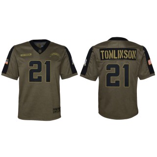 2021 Salute To Service Youth Chargers LaDainian Tomlinson Olive Game Jersey