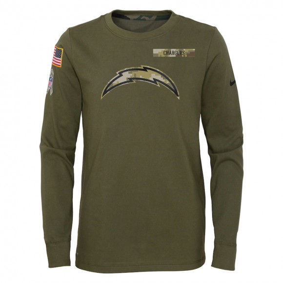 2021 Salute To Service Youth Chargers Olive Long Sleeve T-Shirt