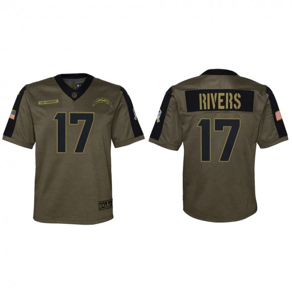 2021 Salute To Service Youth Chargers Philip Rivers Olive Game Jersey