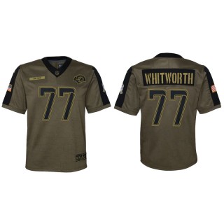 2021 Salute To Service Youth Rams Andrew Whitworth Olive Game Jersey