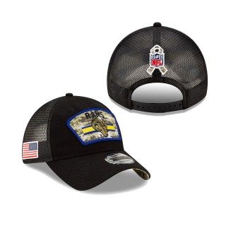 2021 Salute To Service Youth Rams Black Camo Trucker 9TWENTY Snapback Adjustable Hat