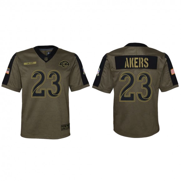 2021 Salute To Service Youth Rams Cam Akers Olive Game Jersey