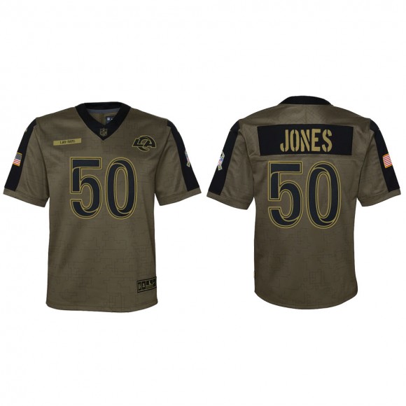 2021 Salute To Service Youth Rams Ernest Jones Olive Game Jersey