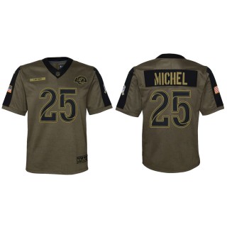 2021 Salute To Service Youth Rams Sony Michel Olive Game Jersey